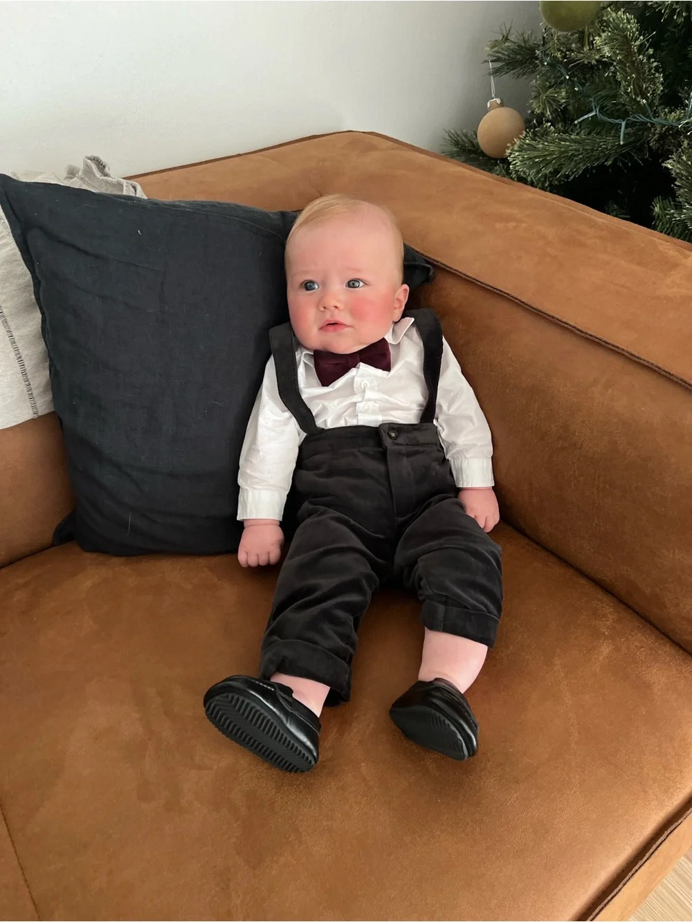 Janie and jack velvet overalls and bow tie